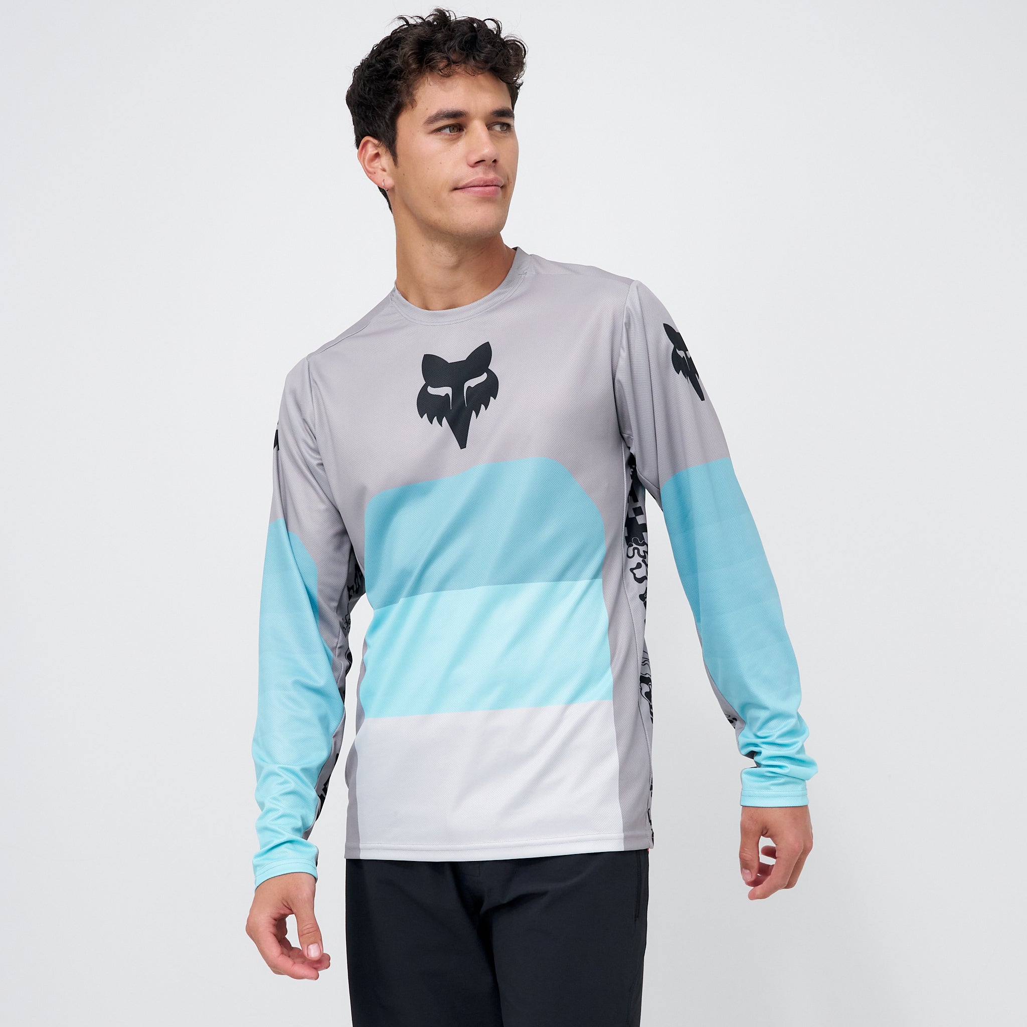Fox Ranger Grid Men's Long Sleeve Jersey in Grey BIKE