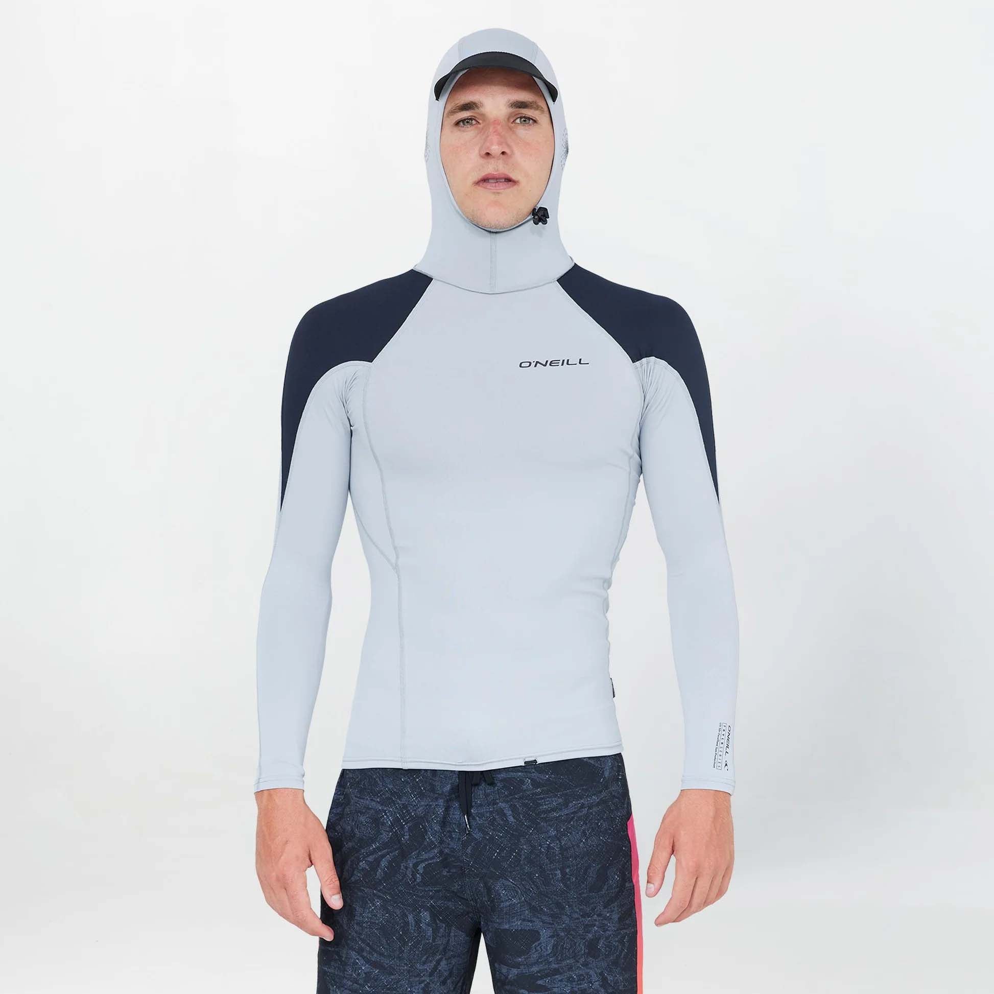 O'Neill TRVLR UV Men's Long Sleeve Hooded Rash Vest in Grey
