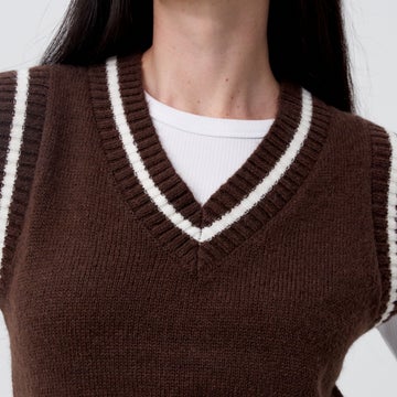 RPM Women's V Knit Vest in Brown CLOTHING