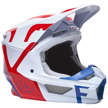 Fox V1 Skew Helmet ECE - White/Red/Blue