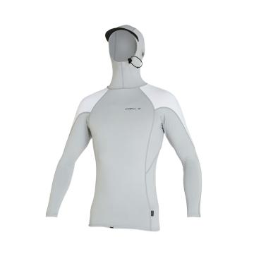 O'Neill Men's TRVLR Long Sleeve Hooded Rash Vest - Cool Grey / White / White