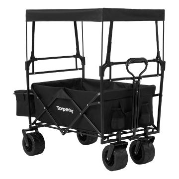 Torpedo7 Premium All Terrain Beach Cart With Canopy - Black