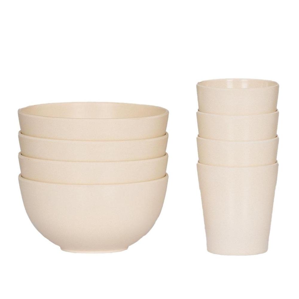 8 Piece Bamboo Fibre Bowls & Cups