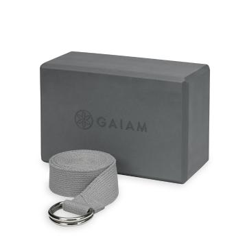 Gaiam Yoga Block & Strap Combo Grey