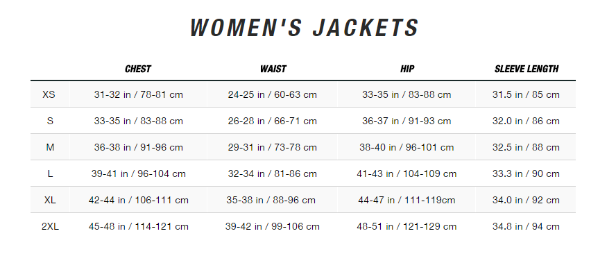 north face womens xxl size chart