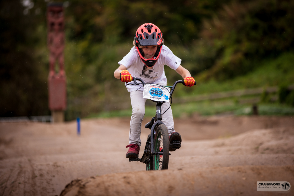 Kids loved the Crankworx Rotorua Pump Track Skills Session and Race at Skyline Gravity Park. Photo: Jonathan Herre