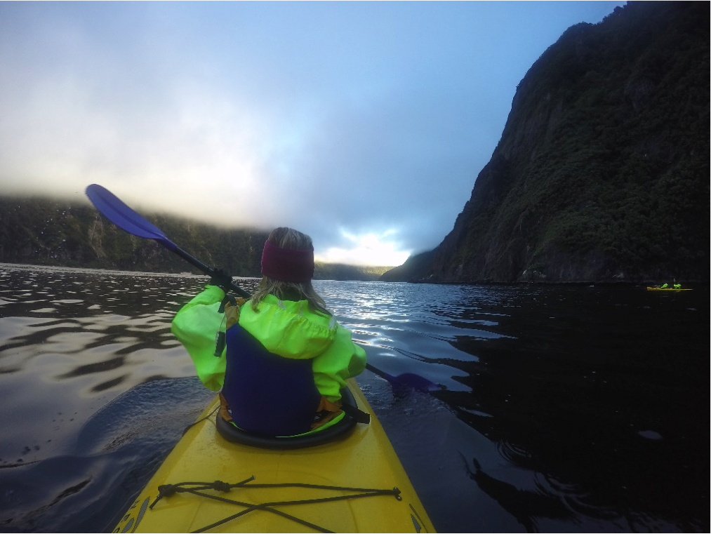Kayaking through Milford sound